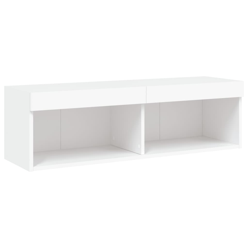 Sieninė TV sekcija su LED, 5 dalių, balta, apdirbta mediena