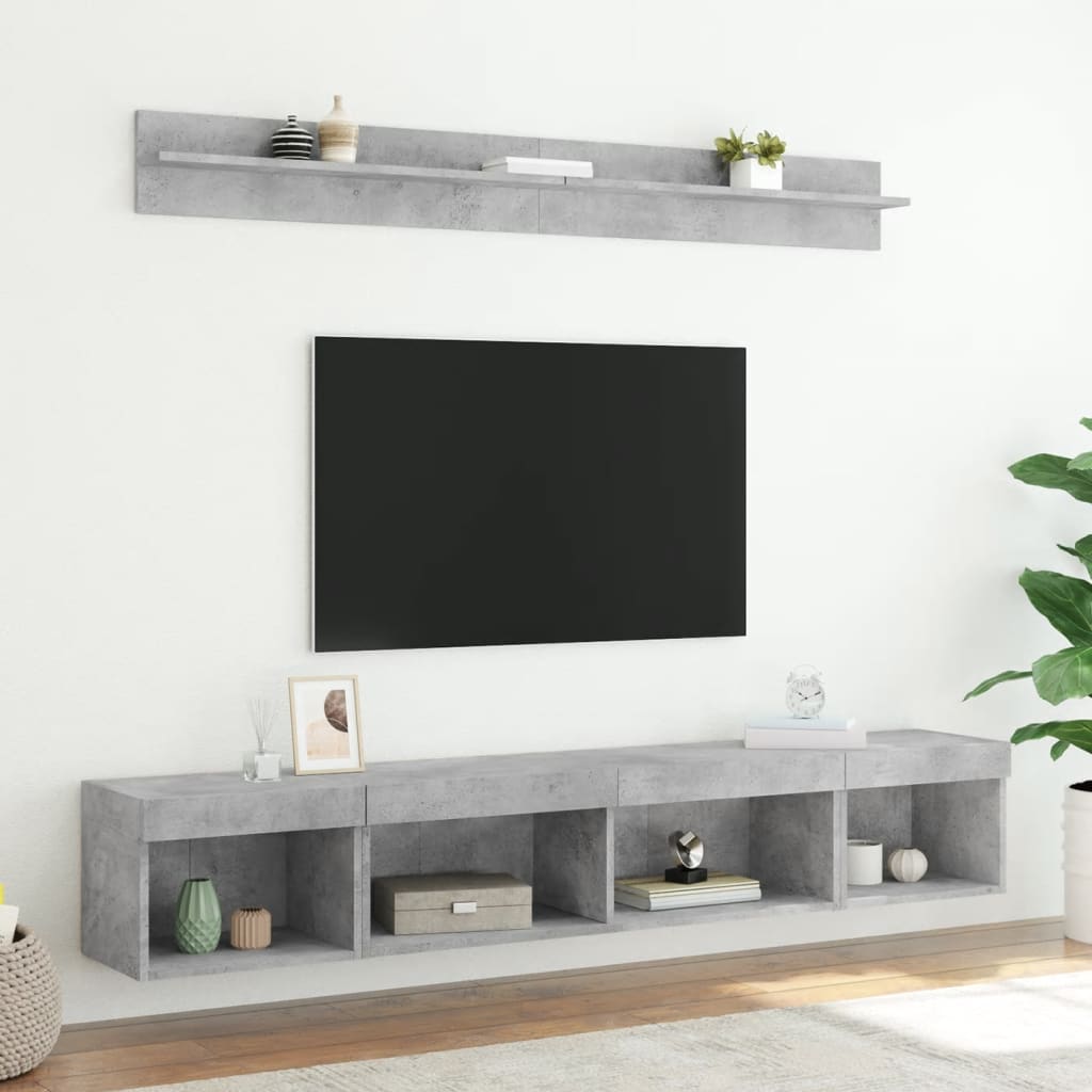 Sieninė TV sekcija su LED, 5 dalių, betono, apdirbta mediena