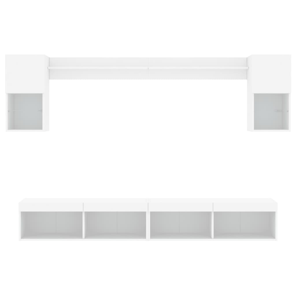 Sieninė TV sekcija su LED, 6 dalių, balta, apdirbta mediena