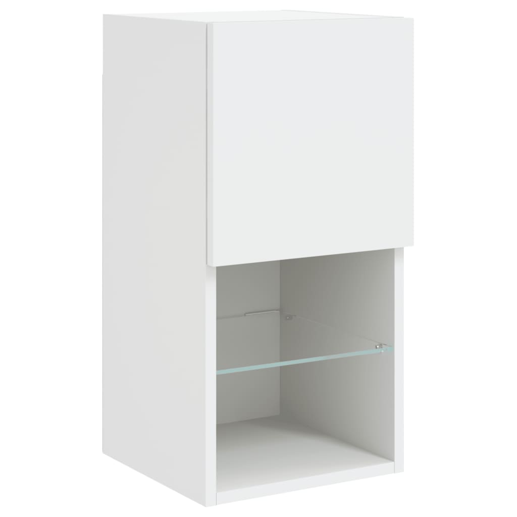 Sieninė TV sekcija su LED, 6 dalių, balta, apdirbta mediena