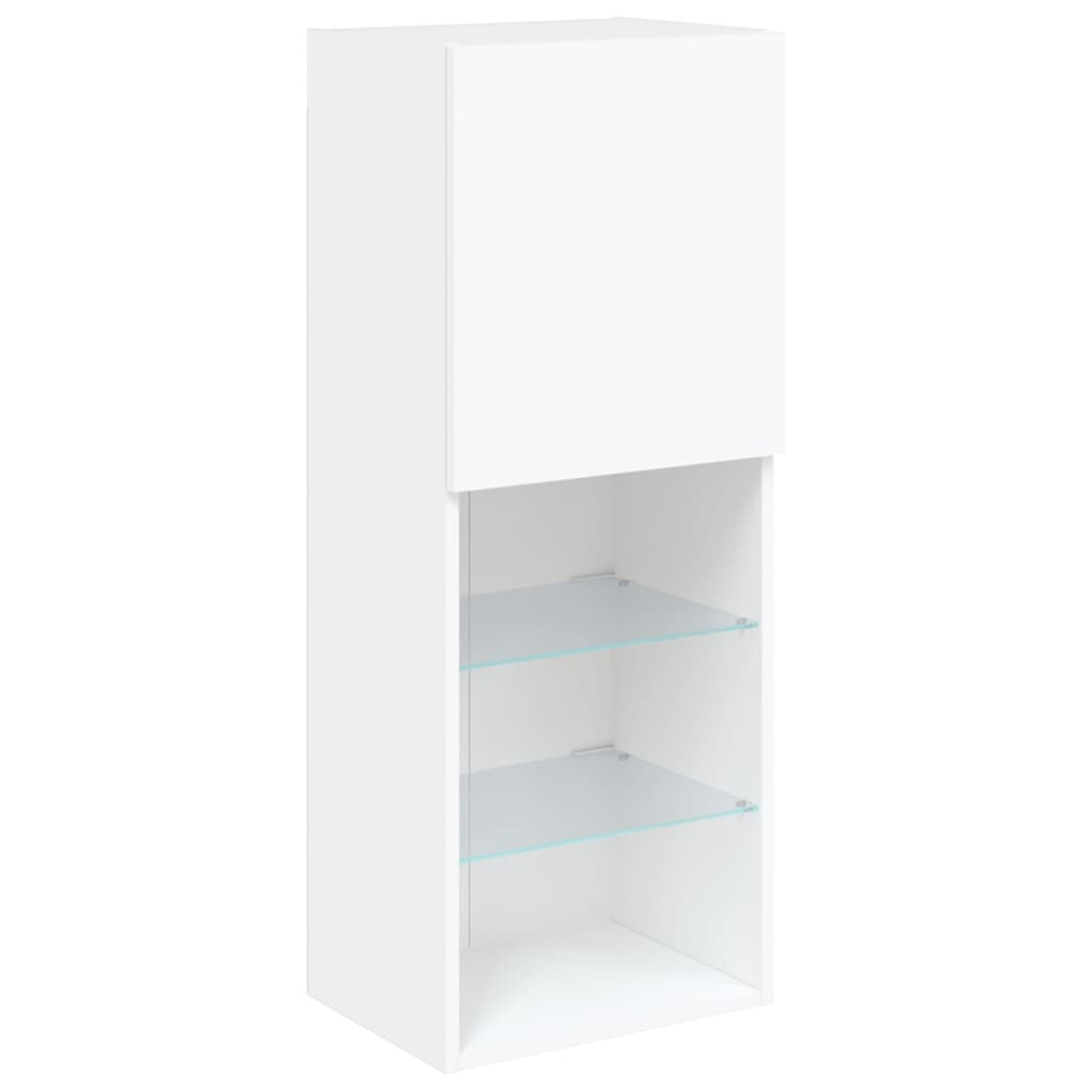 Wall-mounted TV cabinet with LED lights, 5-piece, white, engineered wood