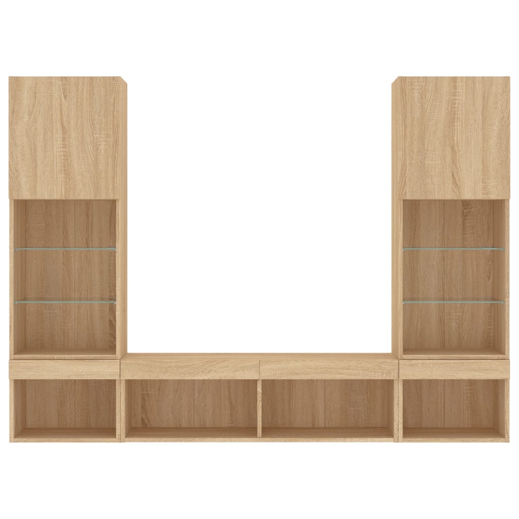 Wall-mounted TV Unit with LED Lights 5-Piece Oak Engineered Wood
