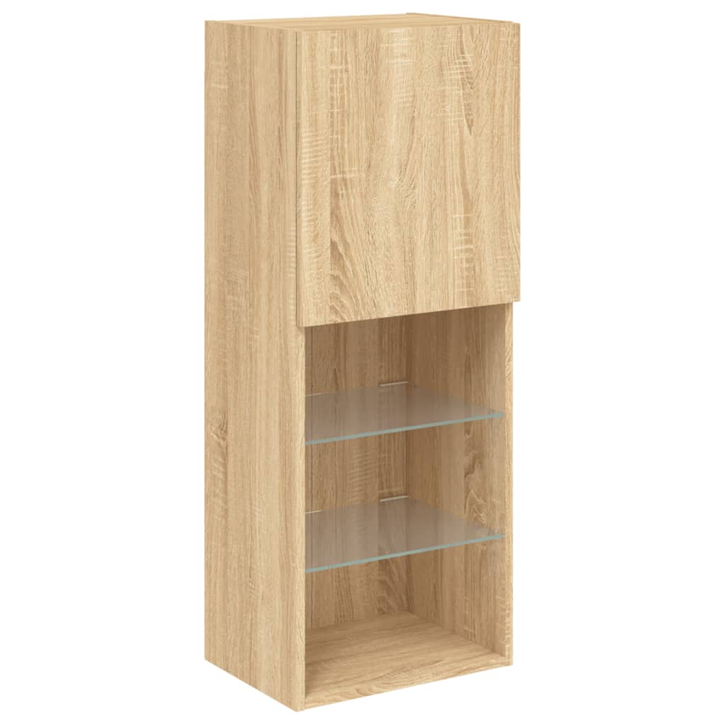 Wall-mounted TV Unit with LED Lights 5-Piece Oak Engineered Wood