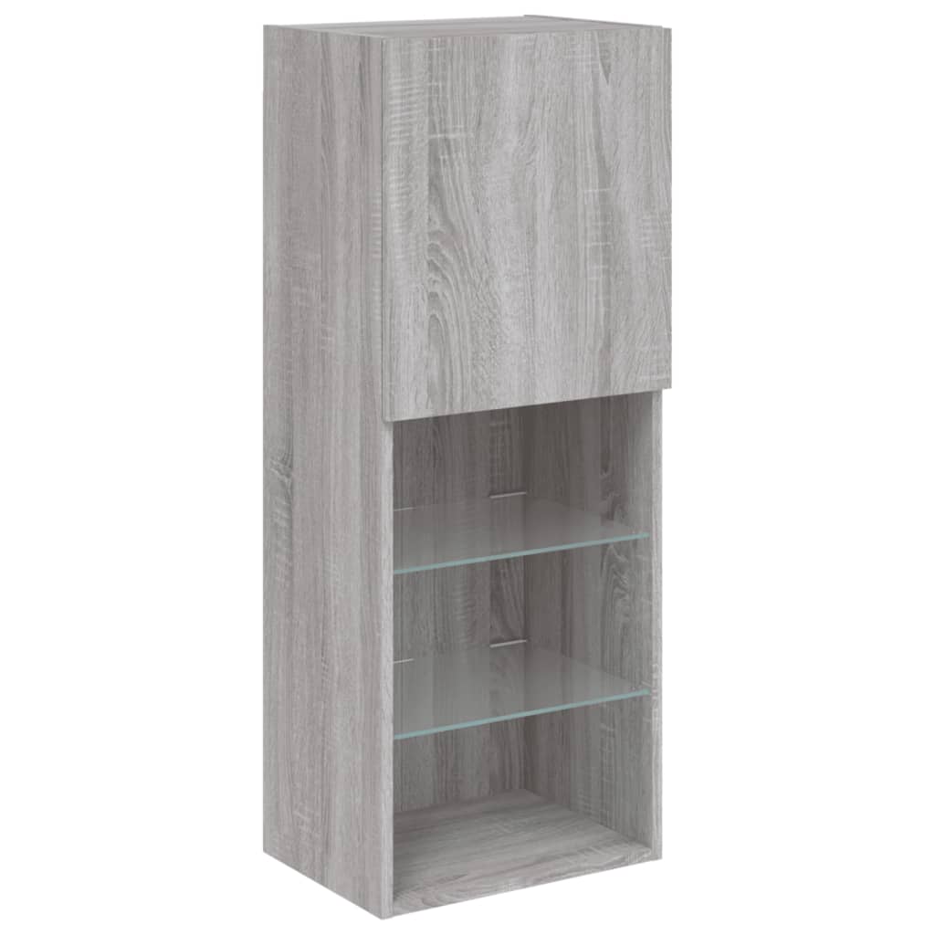 Sieninė TV sekcija su LED, 5 dalių, pilka ąžuolo, mediena