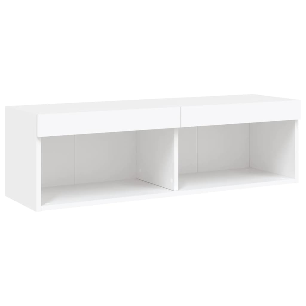 Sieninė TV sekcija su LED, 6 dalių, balta, apdirbta mediena