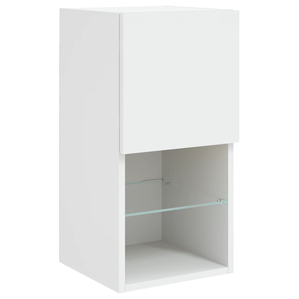 Sieninė TV sekcija su LED, 6 dalių, balta, apdirbta mediena