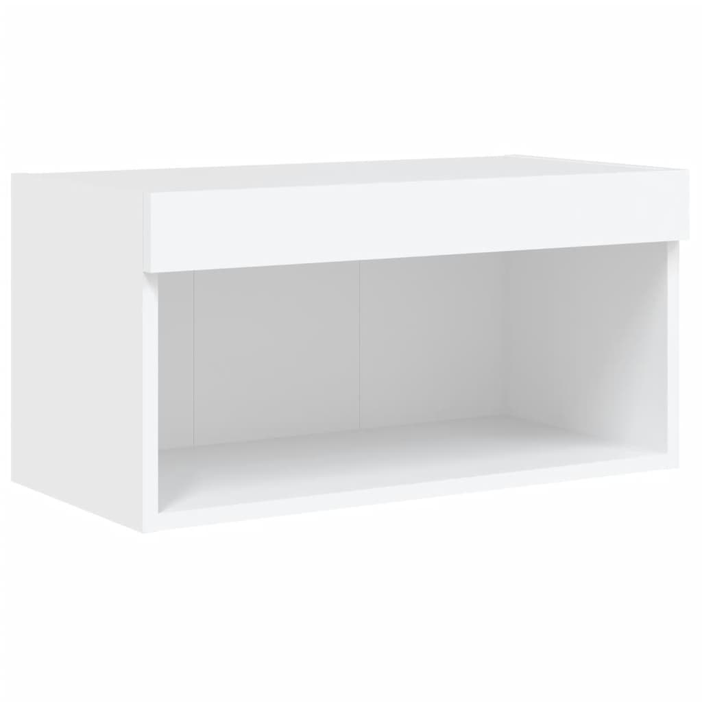 Sieninė TV sekcija su LED, 6 dalių, balta, apdirbta mediena