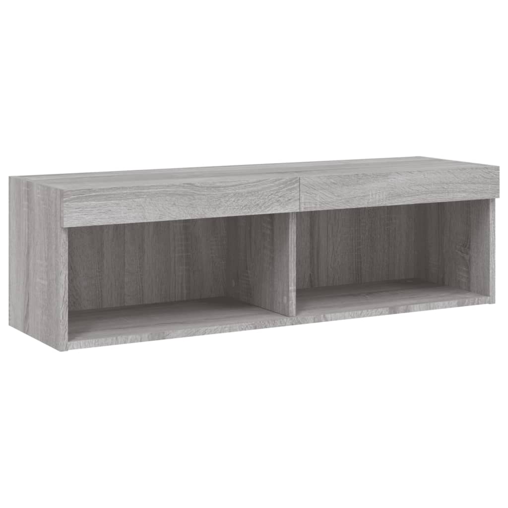Sieninė TV sekcija su LED, 6 dalių, pilka ąžuolo, mediena