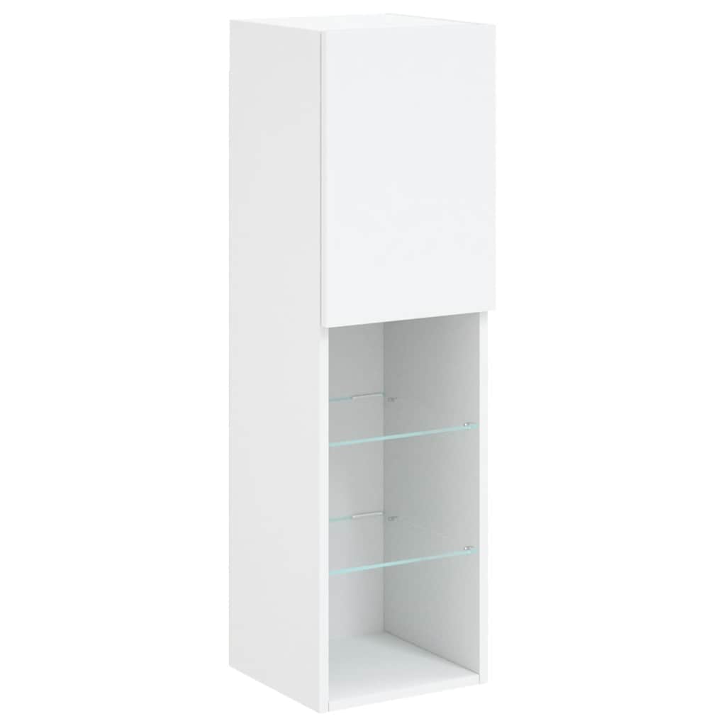 Wall-mounted TV cabinet with LED, 4-piece, white, engineered wood
