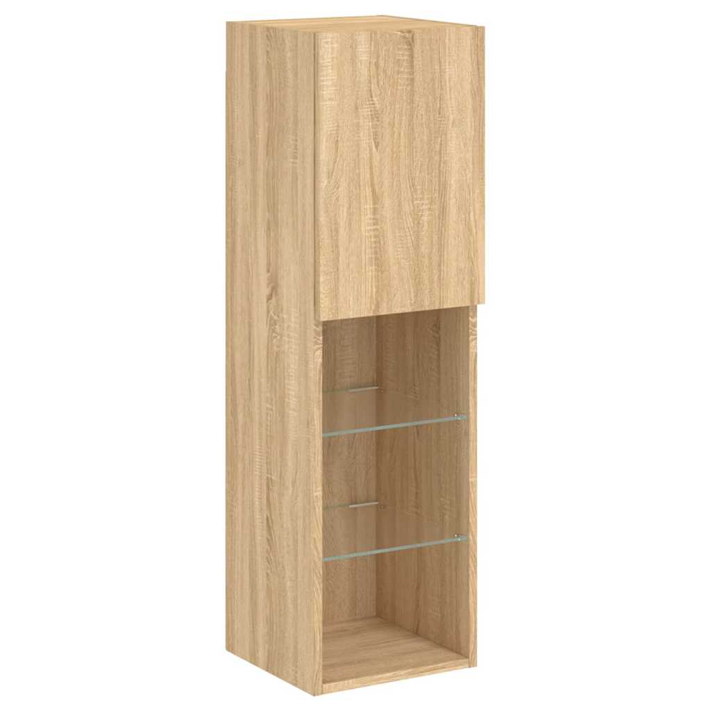 Sieninė TV sekcija su LED, 4 dalių, ąžuolo, apdirbta mediena
