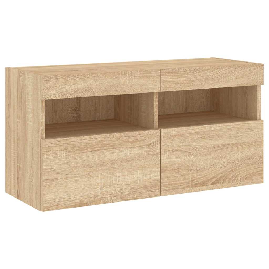 Sieninė TV sekcija su LED, 4 dalių, ąžuolo, apdirbta mediena