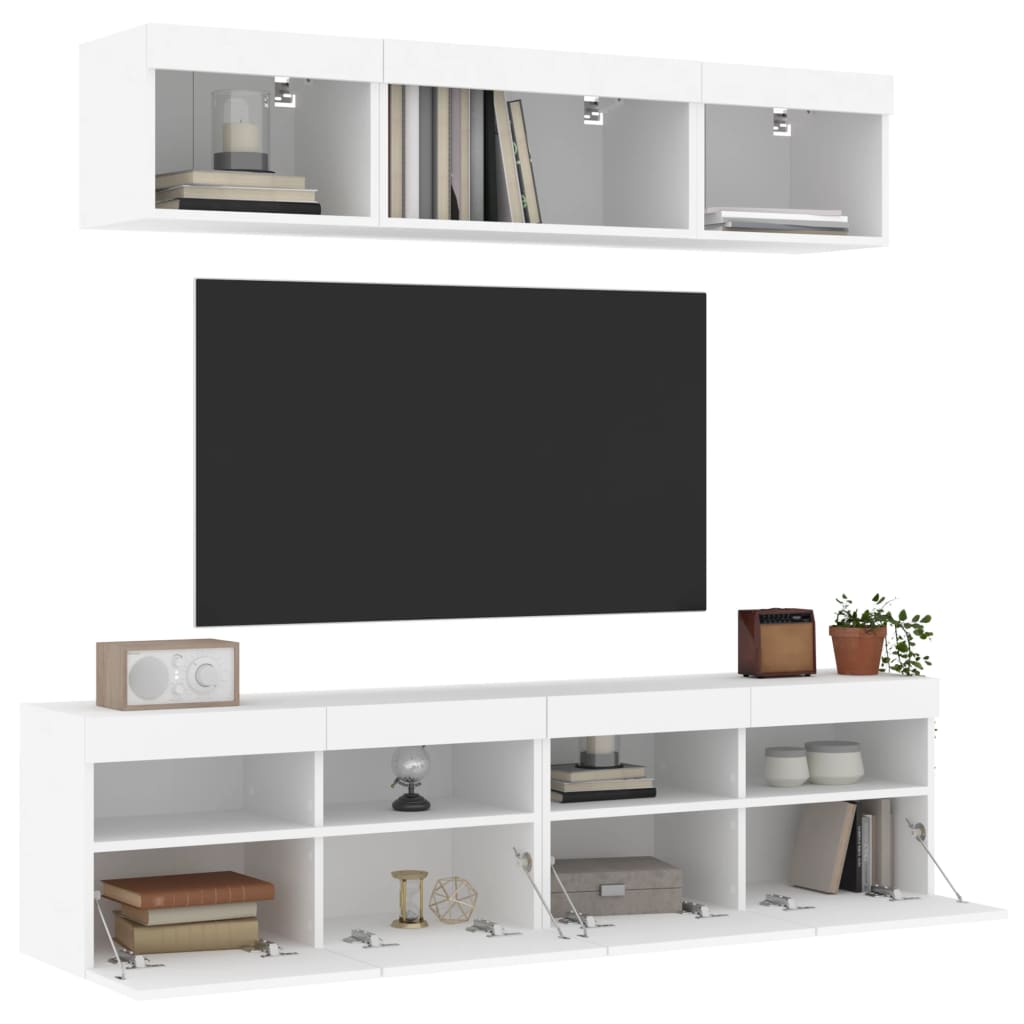 LED sienas TV skapis, 5 daļas, balts, inženierijas koks