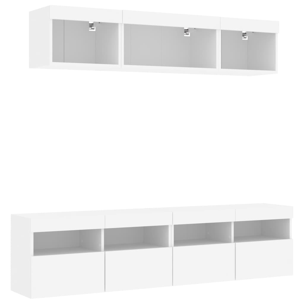 LED sienas TV skapis, 5 daļas, balts, inženierijas koks