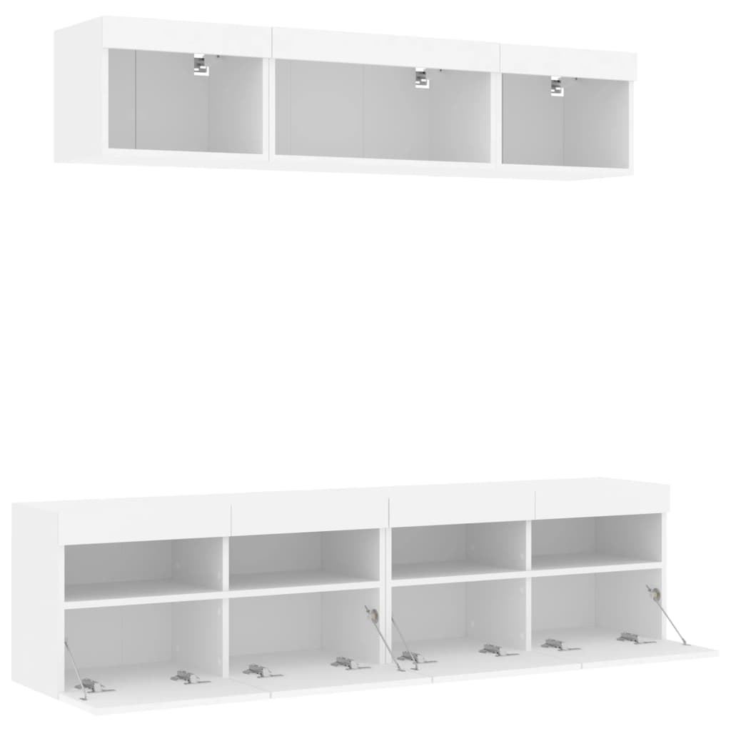 LED sienas TV skapis, 5 daļas, balts, inženierijas koks