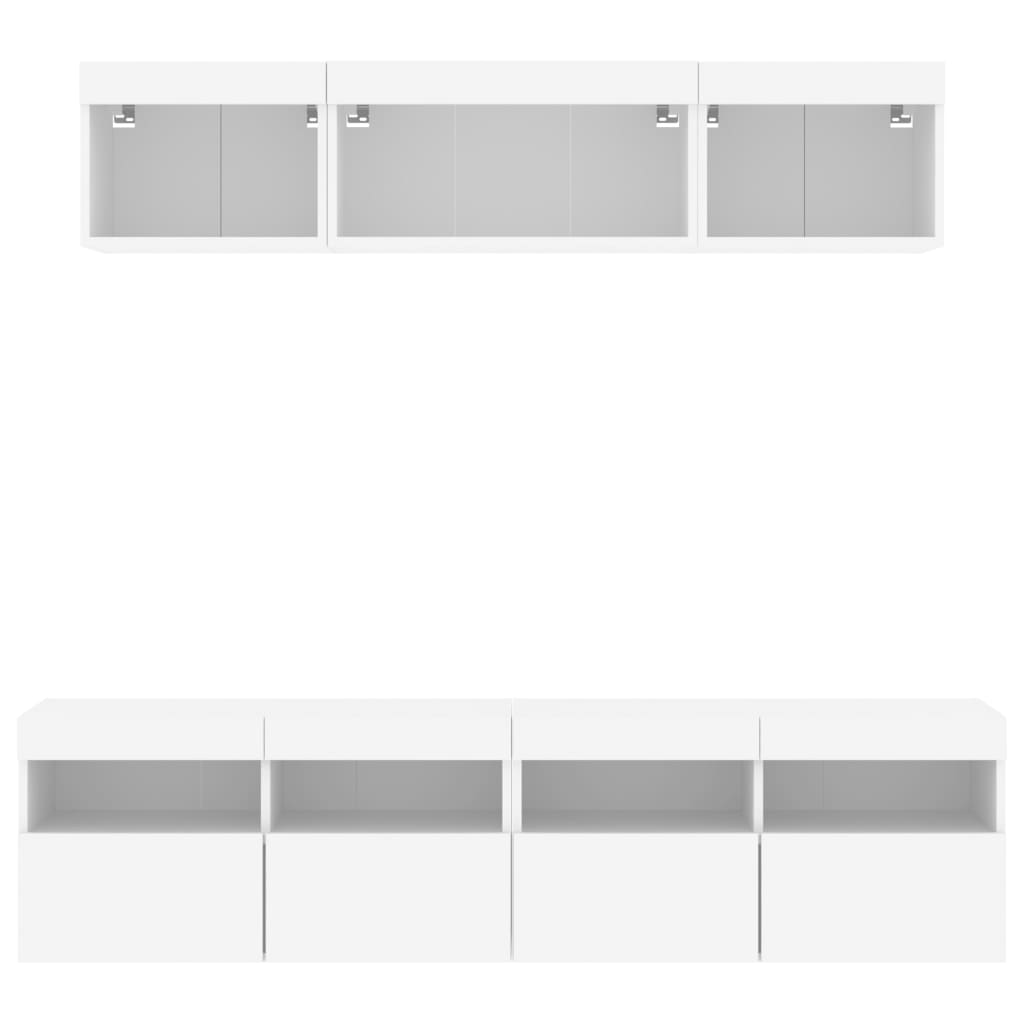 LED sienas TV skapis, 5 daļas, balts, inženierijas koks