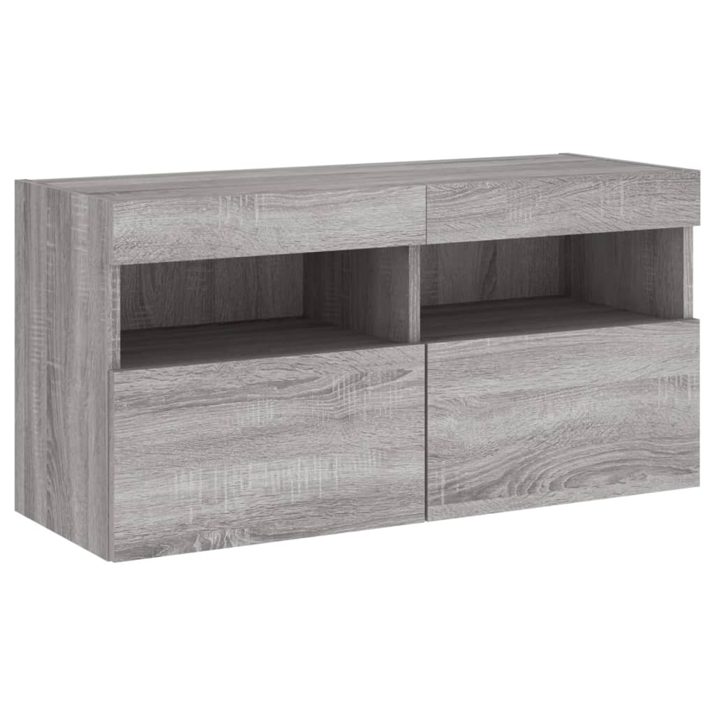 Sieninė TV sekcija su LED, 5 dalių, pilka ąžuolo, mediena