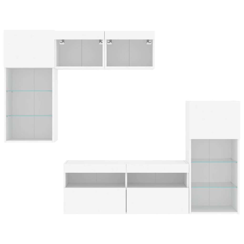 Sieninė TV sekcija su LED, 5 dalių, balta, apdirbta mediena