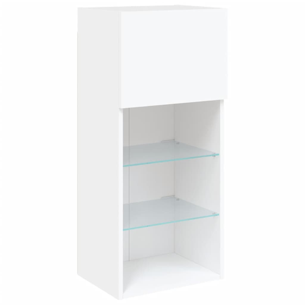 Sieninė TV sekcija su LED, 5 dalių, balta, apdirbta mediena
