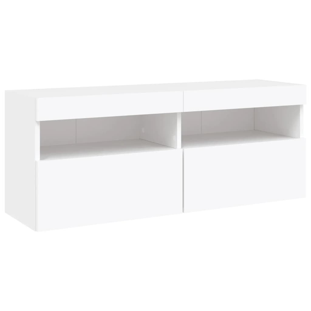 Sieninė TV sekcija su LED, 5 dalių, balta, apdirbta mediena