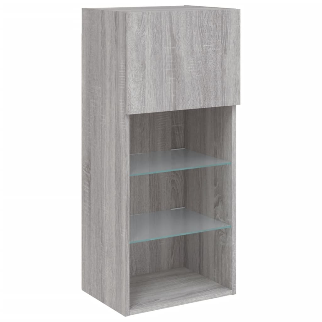 Sieninė TV sekcija su LED, 5 dalių, pilka ąžuolo, mediena