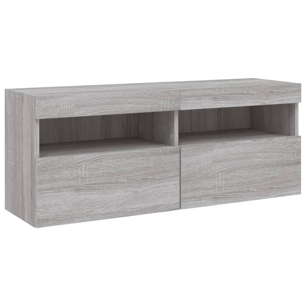 Sieninė TV sekcija su LED, 5 dalių, pilka ąžuolo, mediena