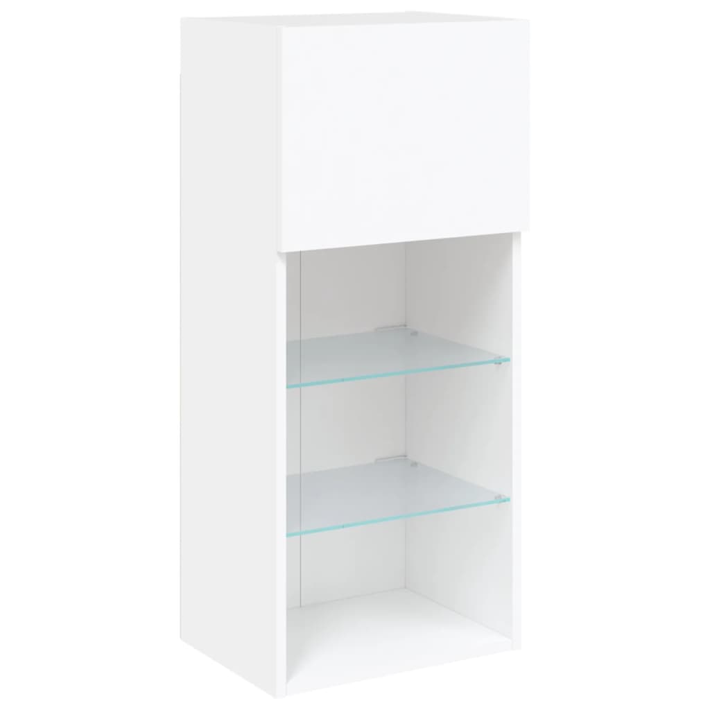 Sieninė TV sekcija su LED, 5 dalių, balta, apdirbta mediena