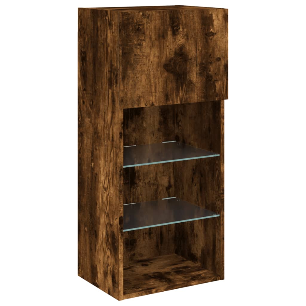 TV wall unit with LED, 5-piece, smoked oak, engineered wood