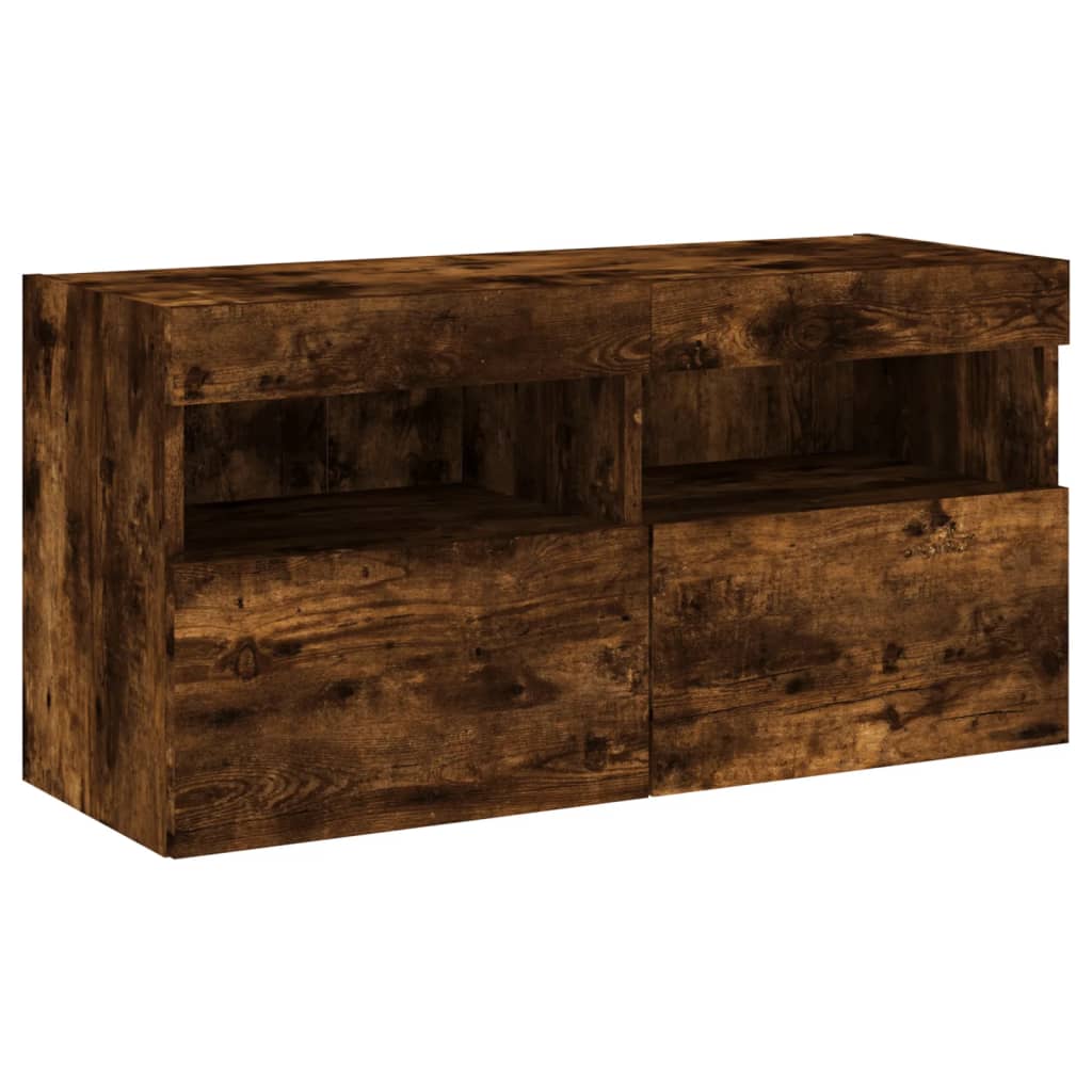 TV wall unit with LED, 5-piece, smoked oak, engineered wood