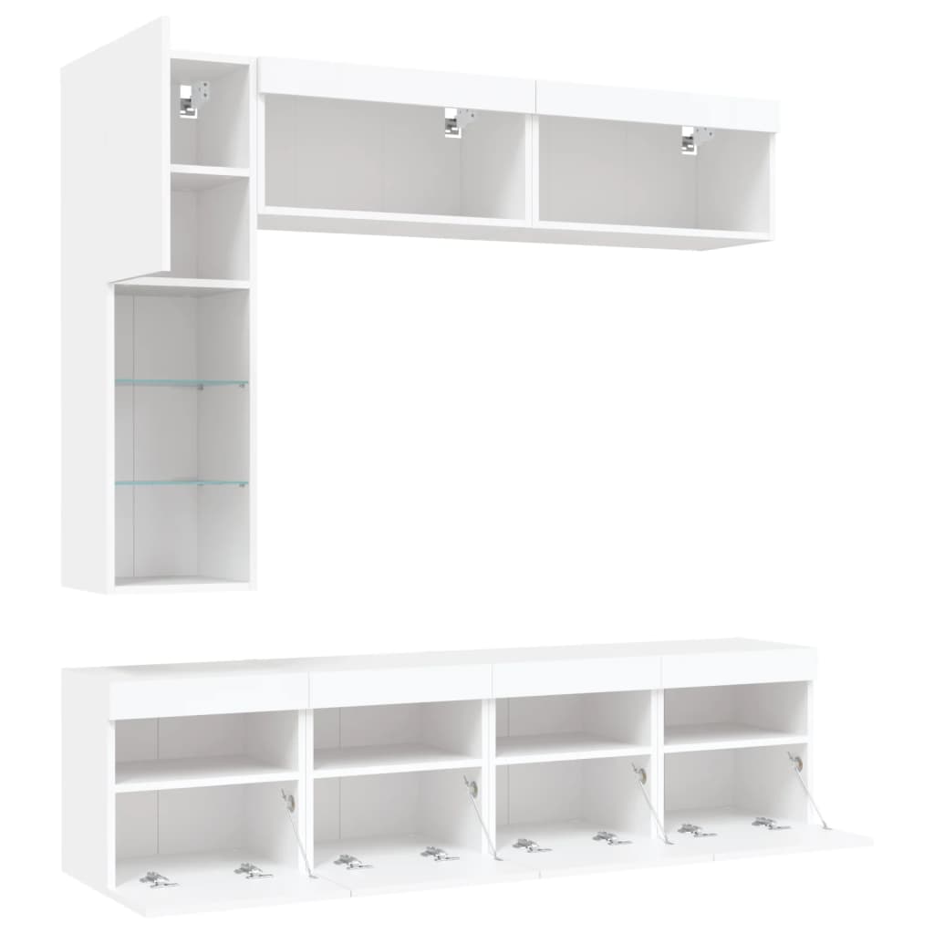 Sieninės TV spintelės su LED lemputėmis, 7vnt., baltos spalvos