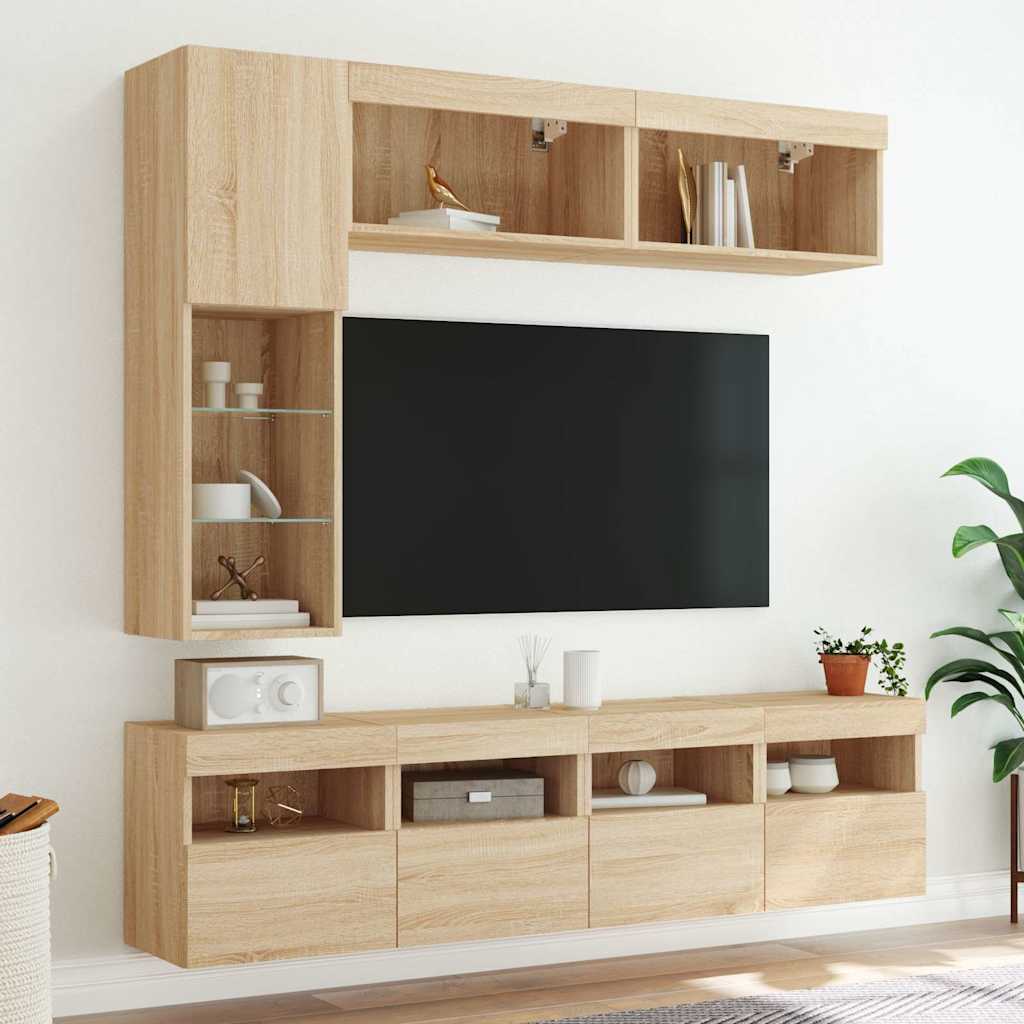 Sienas TV skapīši ar LED gaismām, 7 gab., ozolkoka krāsā