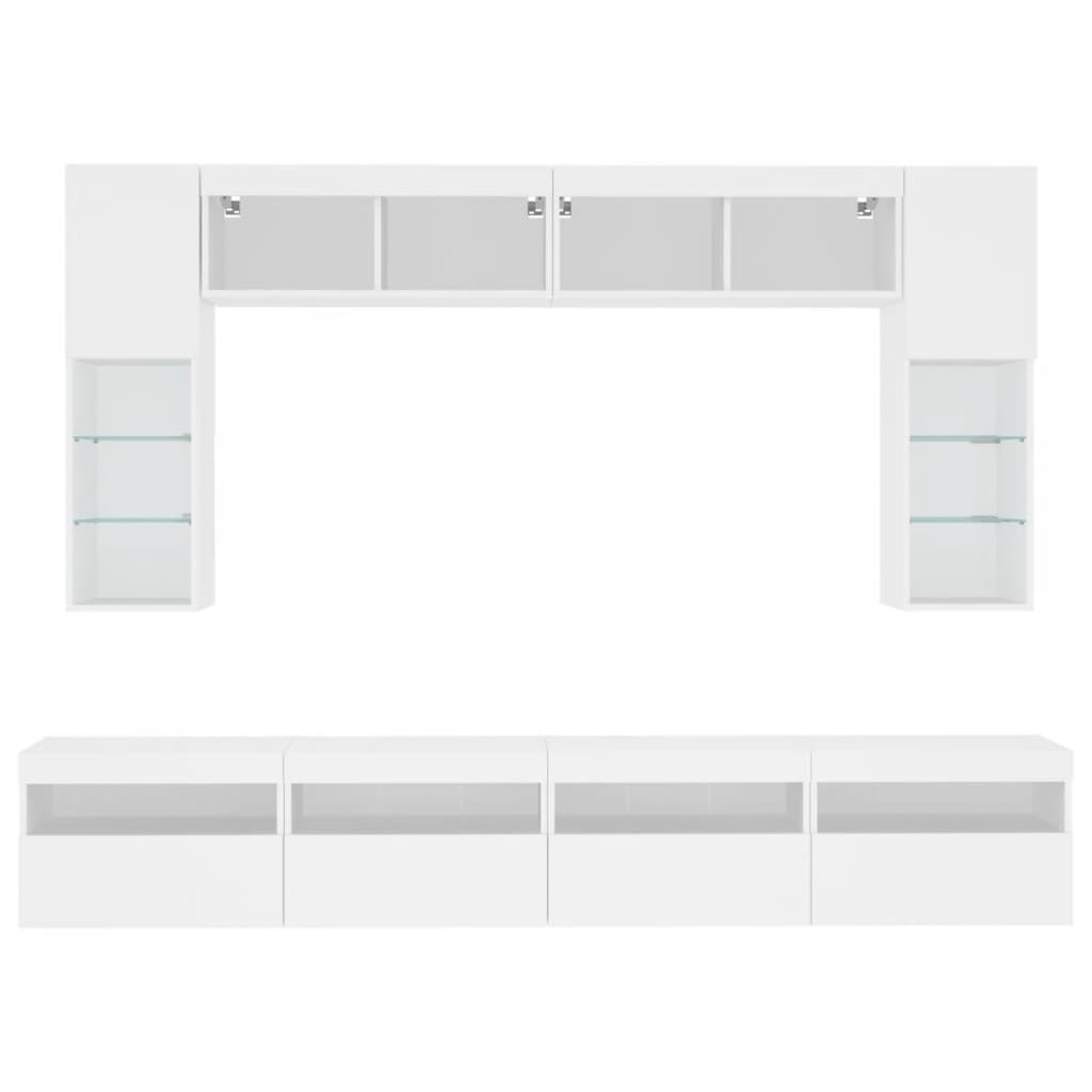 Sieninės TV spintelės su LED lemputėmis, 8vnt., baltos spalvos
