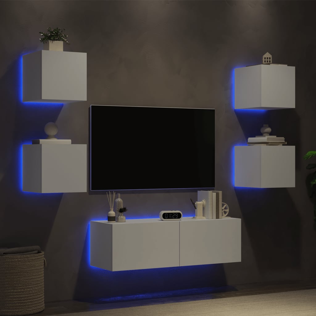 Sienas TV skapīši ar LED gaismām, 5 gab., balti