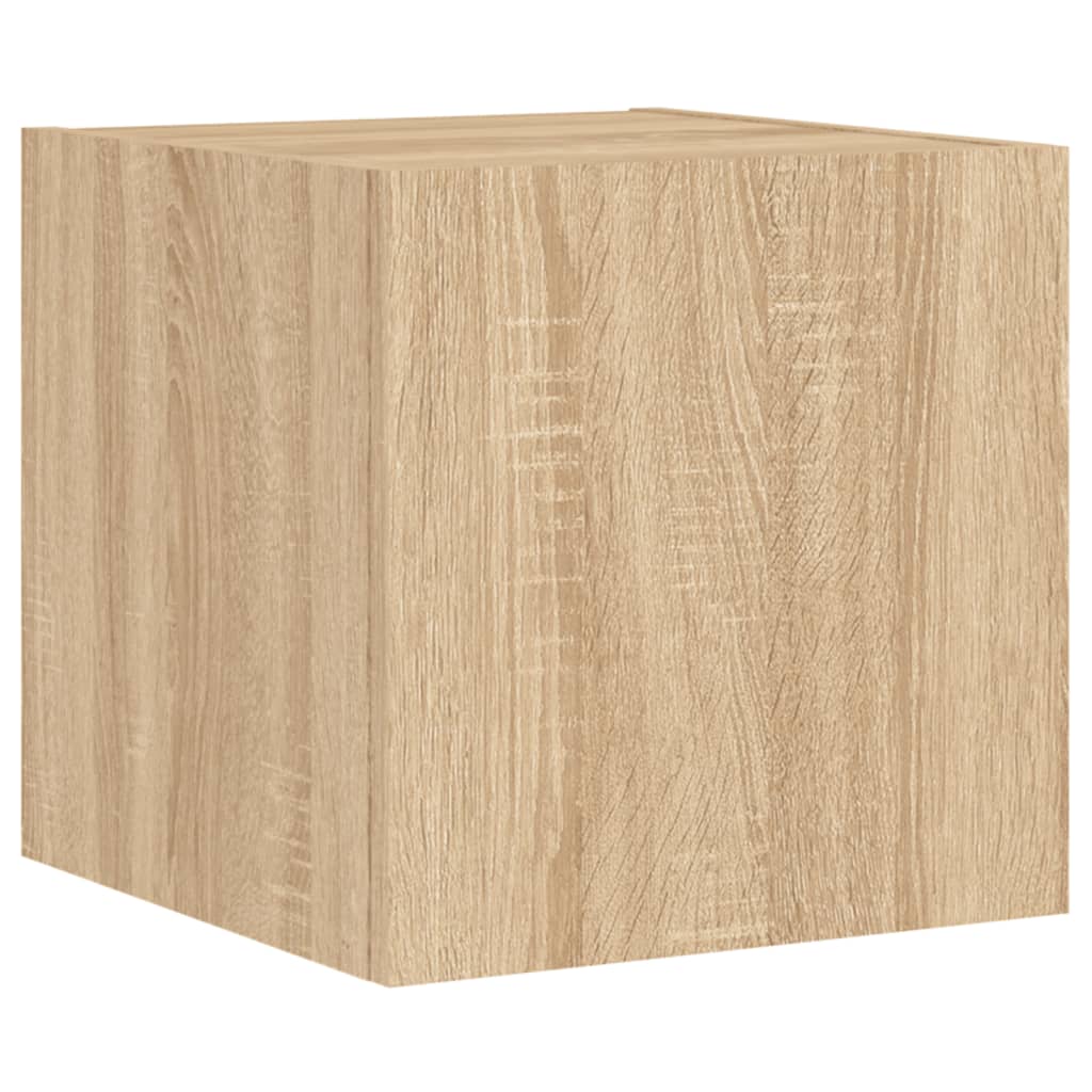 Wall-mounted TV cabinet set with LED lights, 5-piece, oak