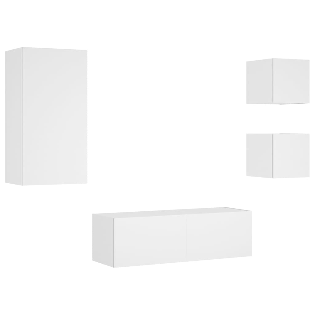 Wall-Mounted TV Cabinets with LED Lights, 4-Piece, White