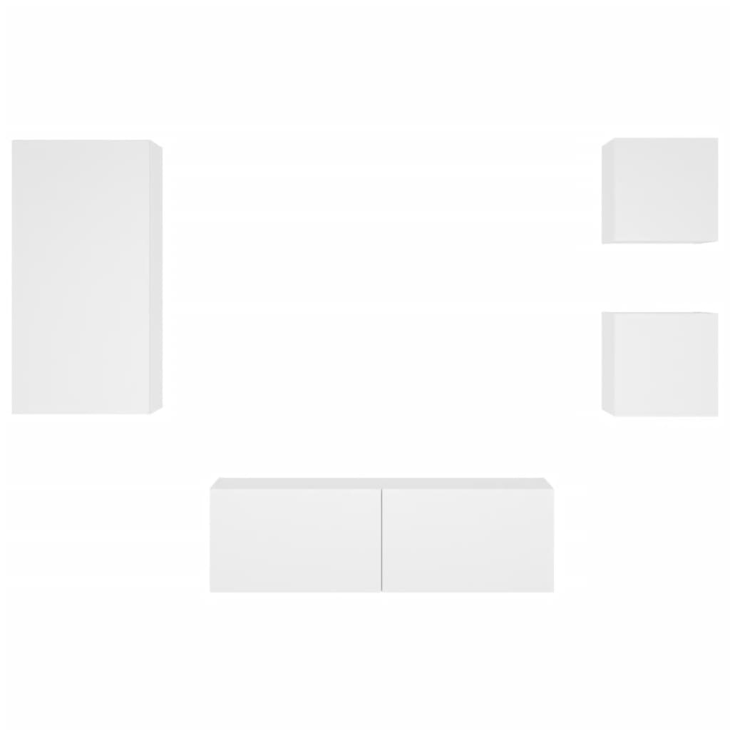 Wall-Mounted TV Cabinets with LED Lights, 4-Piece, White