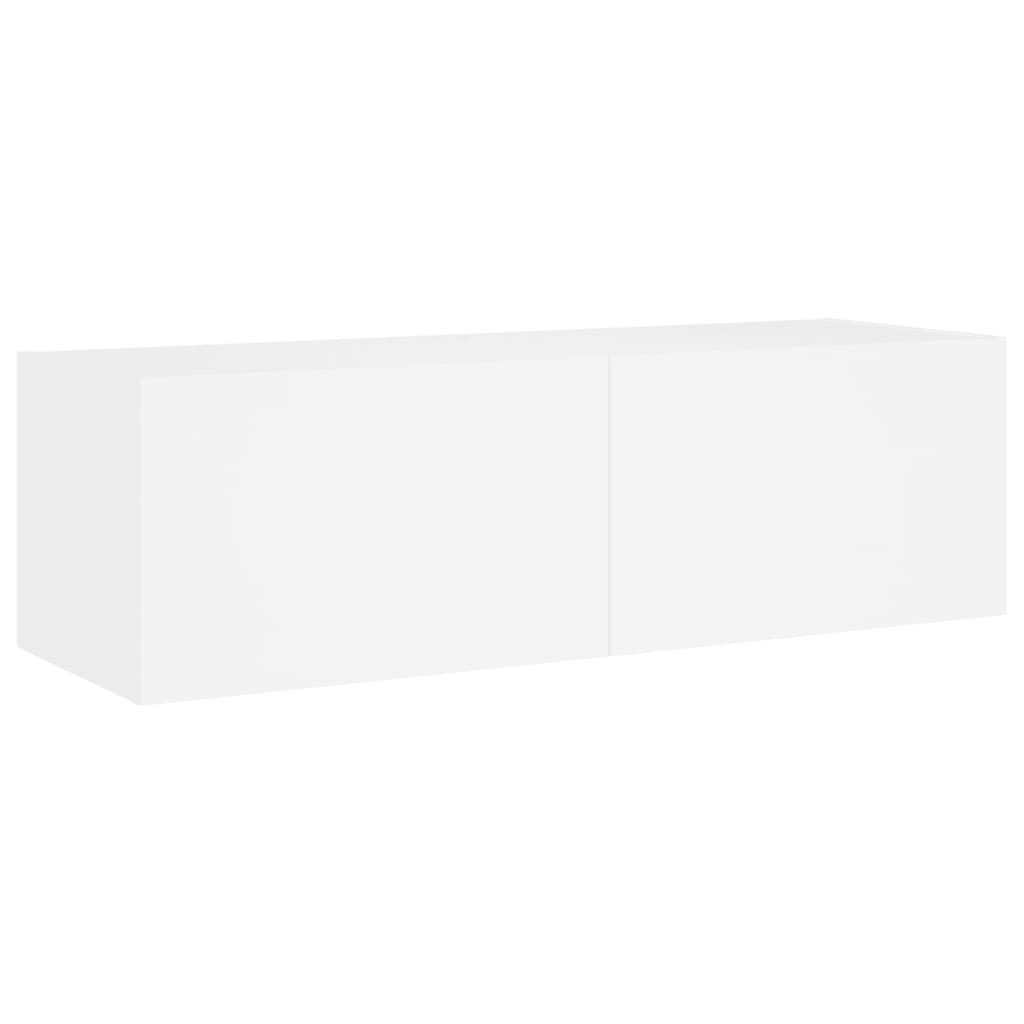 Wall-Mounted TV Cabinets with LED Lights, 4-Piece, White