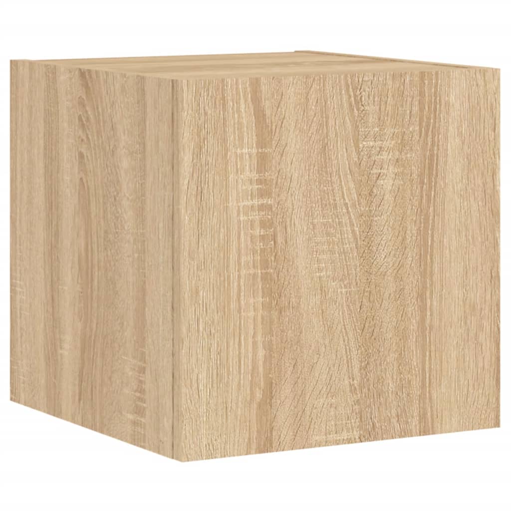 Wall-mounted TV cabinet with LED lights, 4-piece, oak