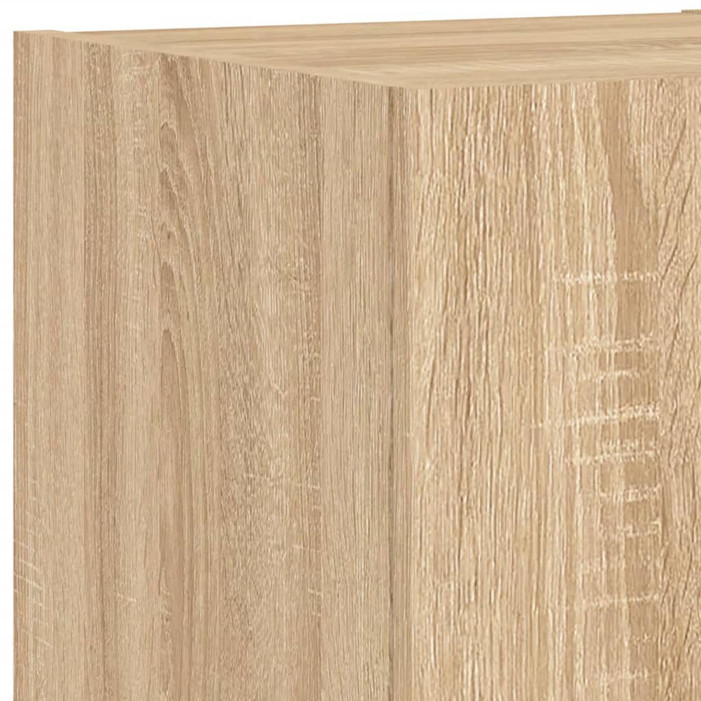 Wall-mounted TV cabinet with LED lights, 4-piece, oak