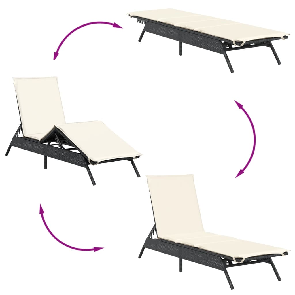Sun loungers with table, 2 pcs., black, poly rattan