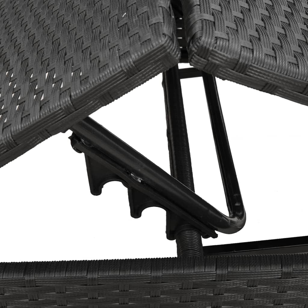 Sun loungers with table, 2 pcs., black, poly rattan