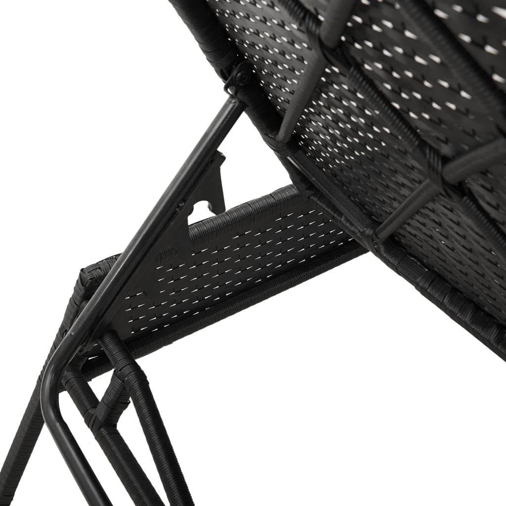 Sun loungers with table, 2 pcs., black, poly rattan