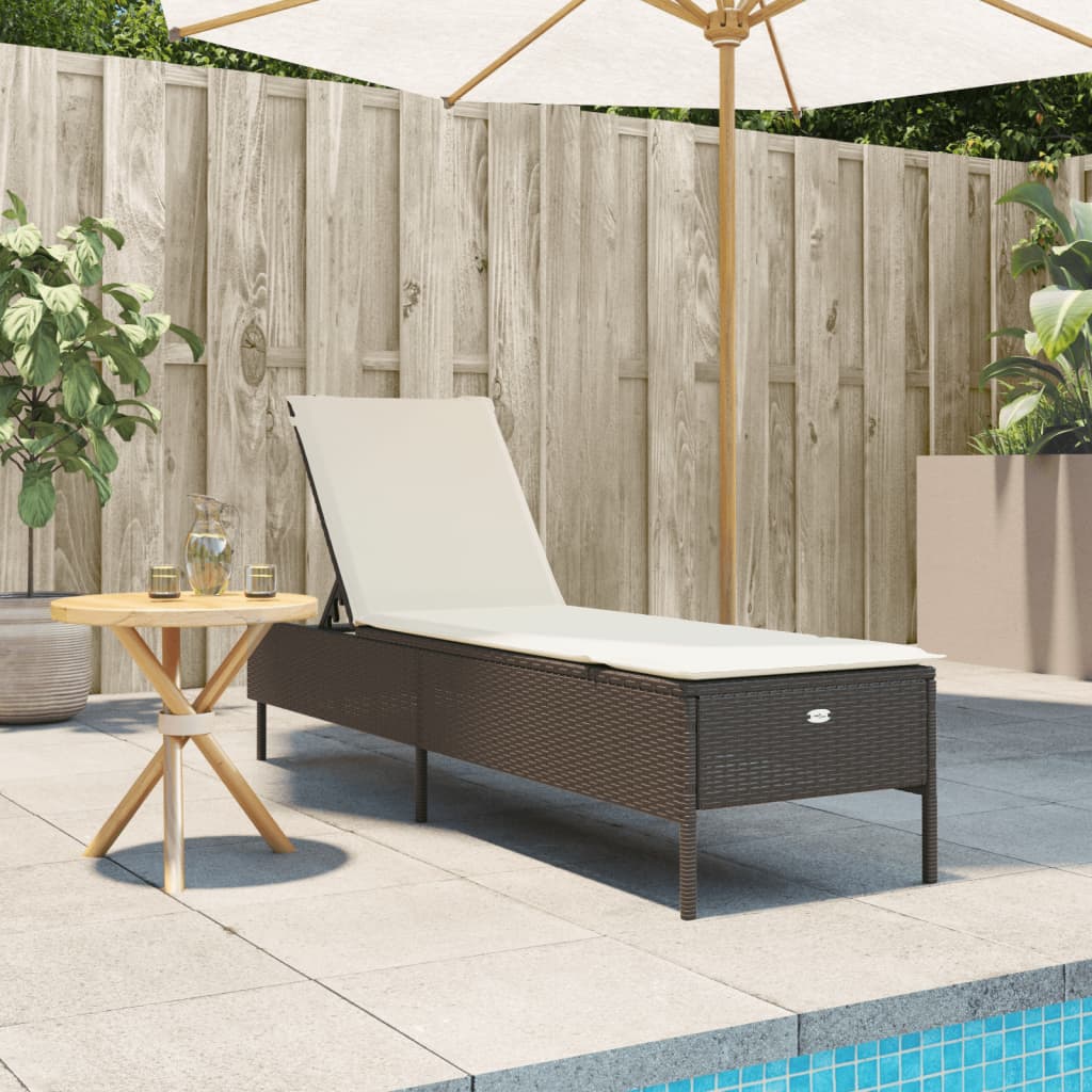 Sun lounger with cushions, brown, polyrattan