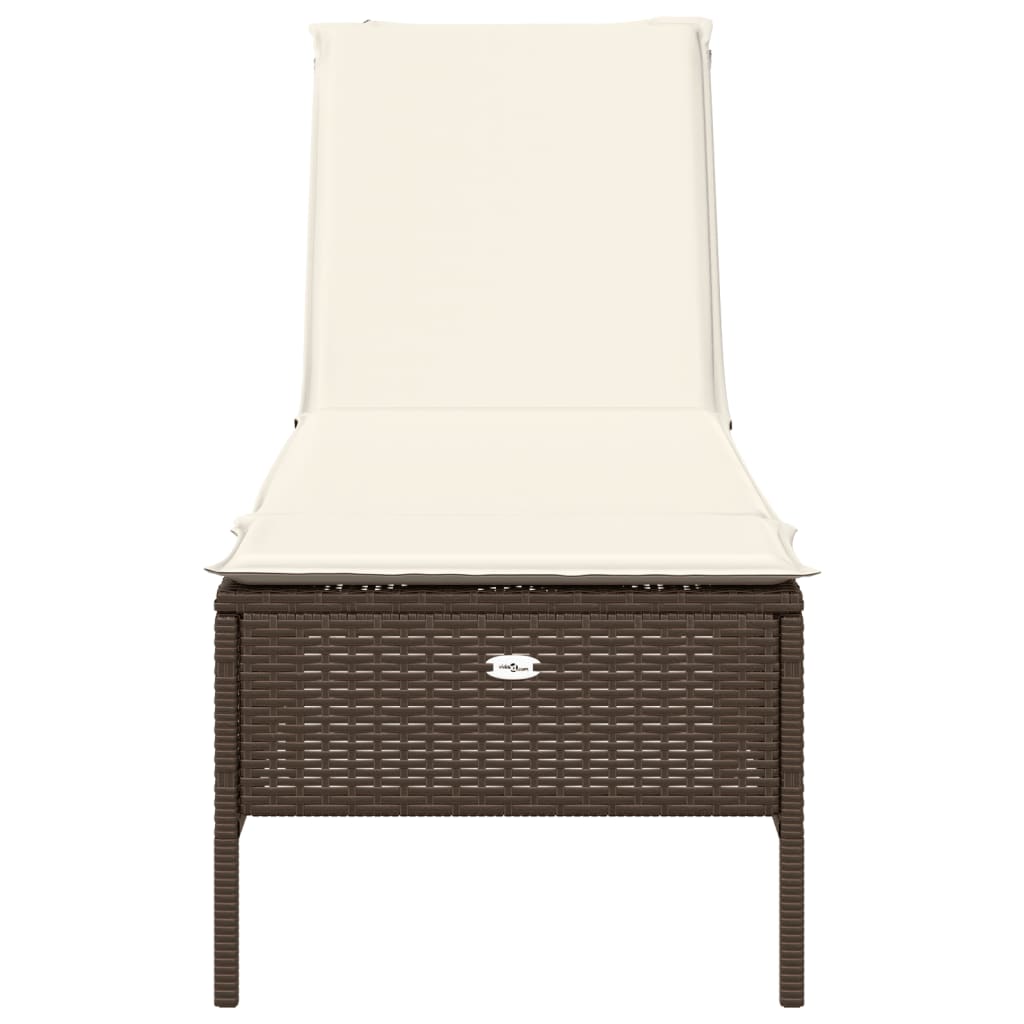 Sun lounger with cushions, brown, polyrattan