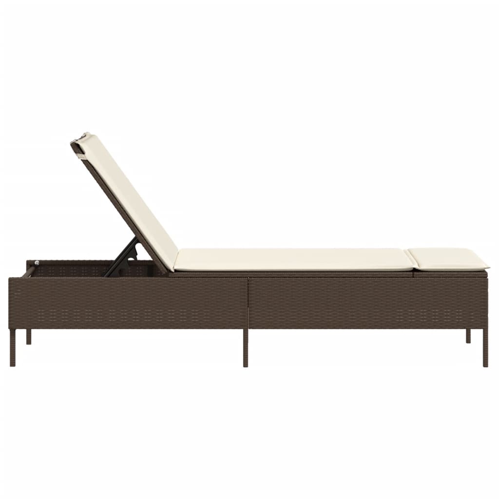 Sun lounger with cushions, brown, polyrattan
