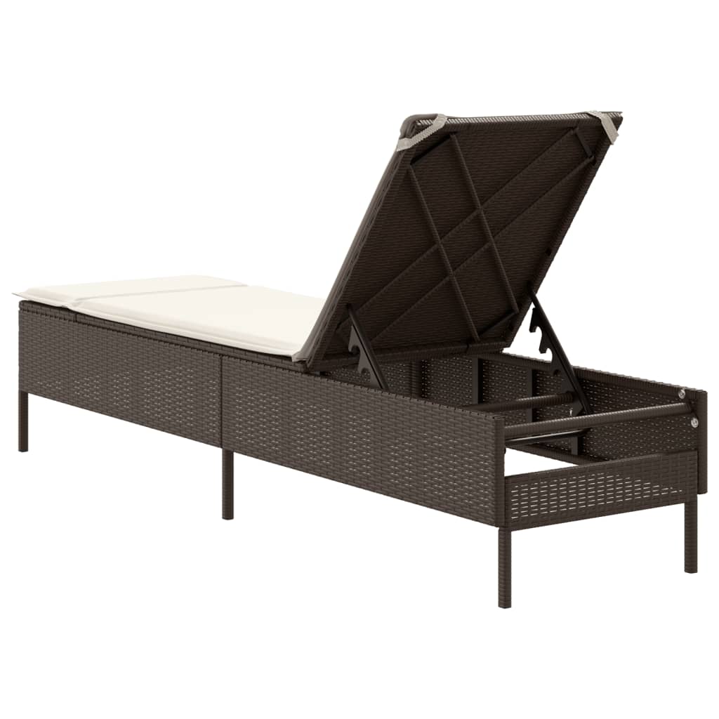 Sun lounger with cushions, brown, polyrattan