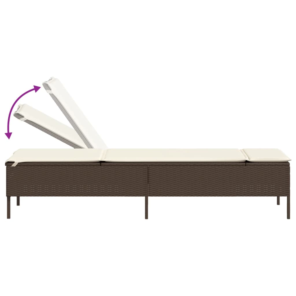Sun lounger with cushions, brown, polyrattan