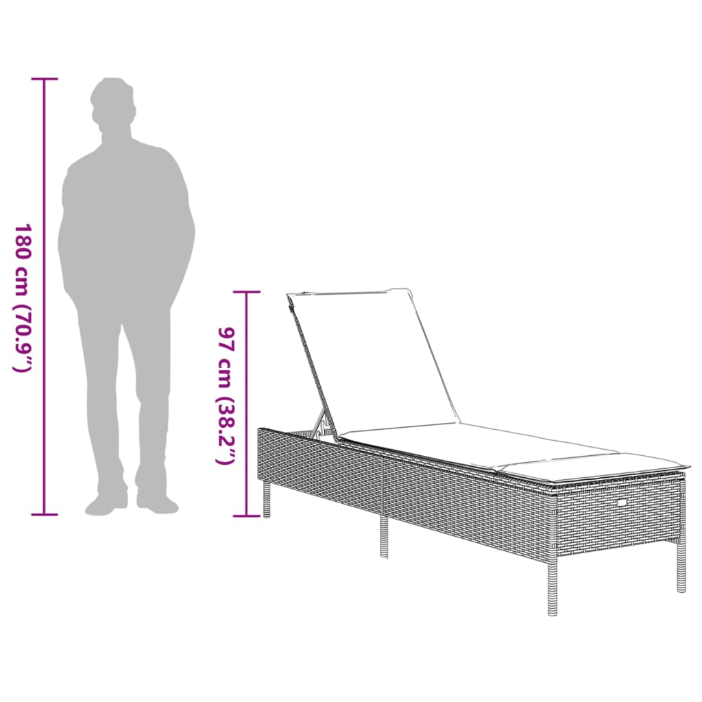 Sun lounger with cushions, brown, polyrattan