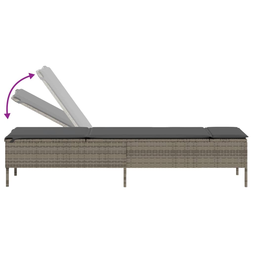 Sun Lounger with Table and Cushion, Grey, Poly Rattan