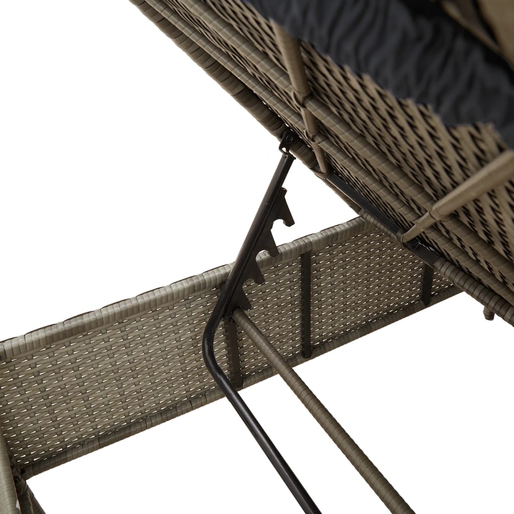 Sun Lounger with Table and Cushion, Grey, Poly Rattan