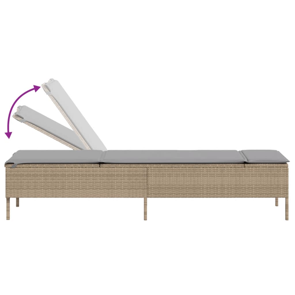 Sun lounger with a table and cushions, sand, poly rattan